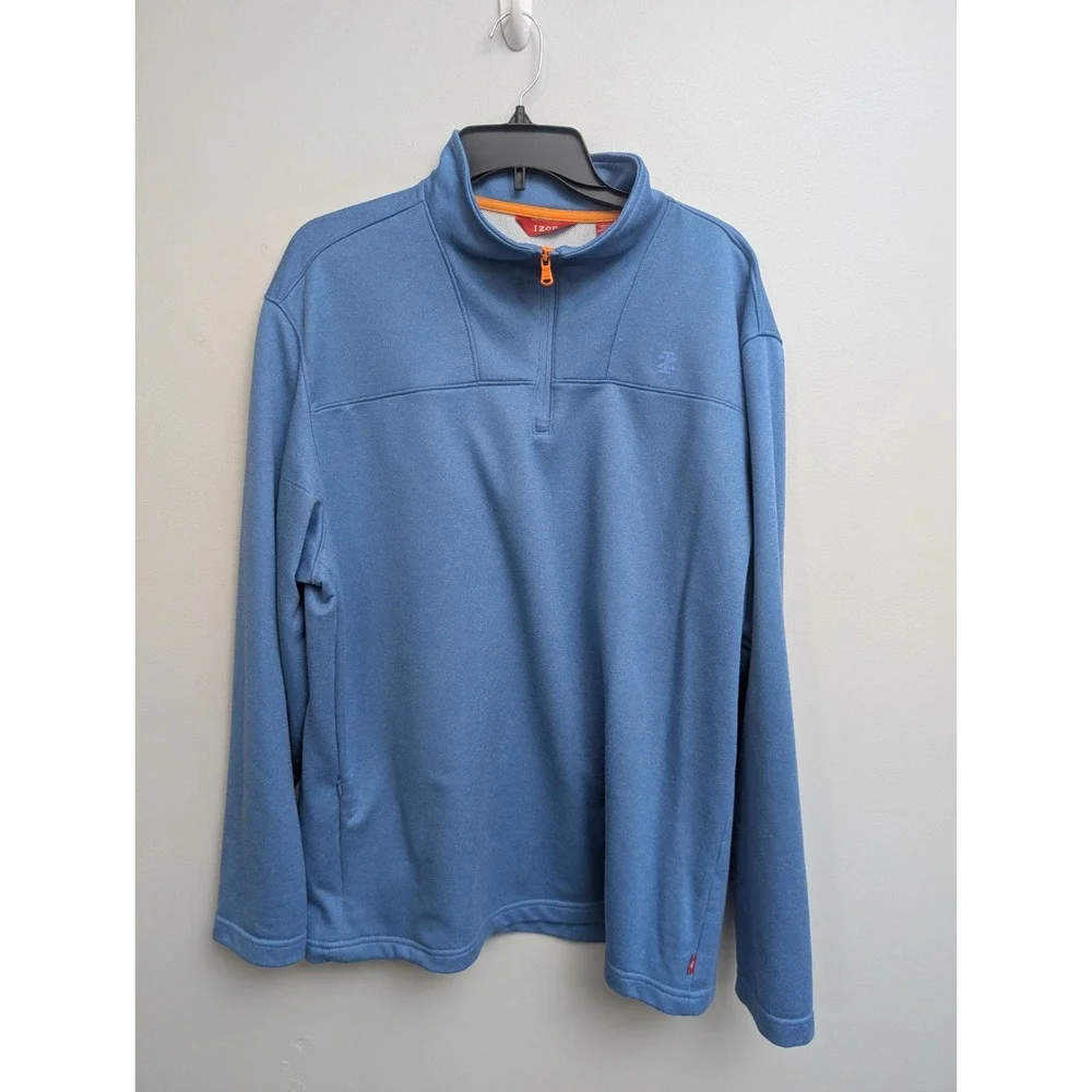 C2 IZOD Fleece Pullover men's Large long sleeve Blue‎ Quarter Zip Sweatshirt